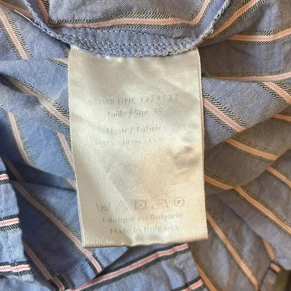 Longchamp 100% cotton blue stripe button down shirt size 36 - Picture 6 of 7